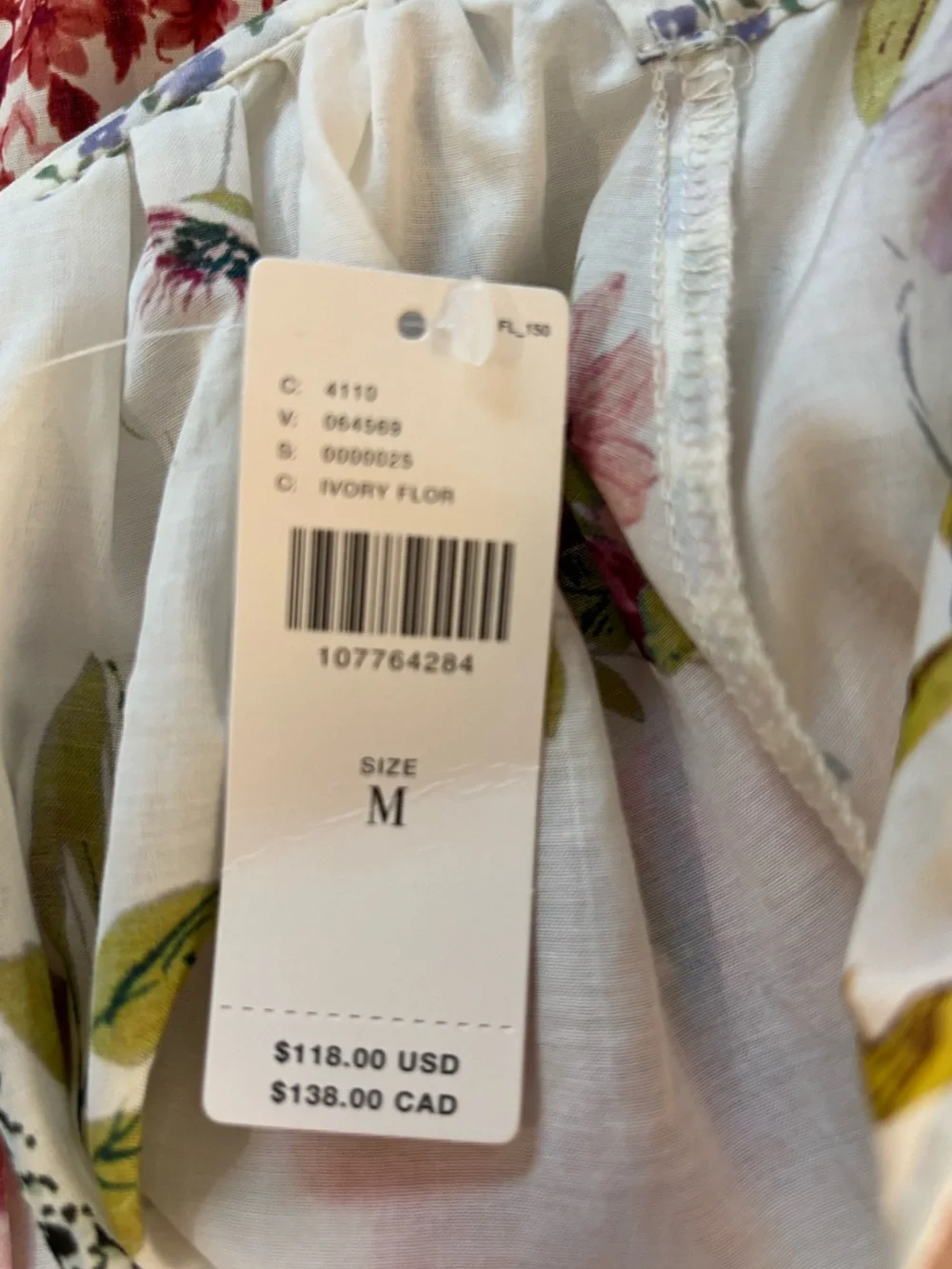 Anthropologie Puff-Sleeve Collared Blouse in Ivory Floral Size M. NWT